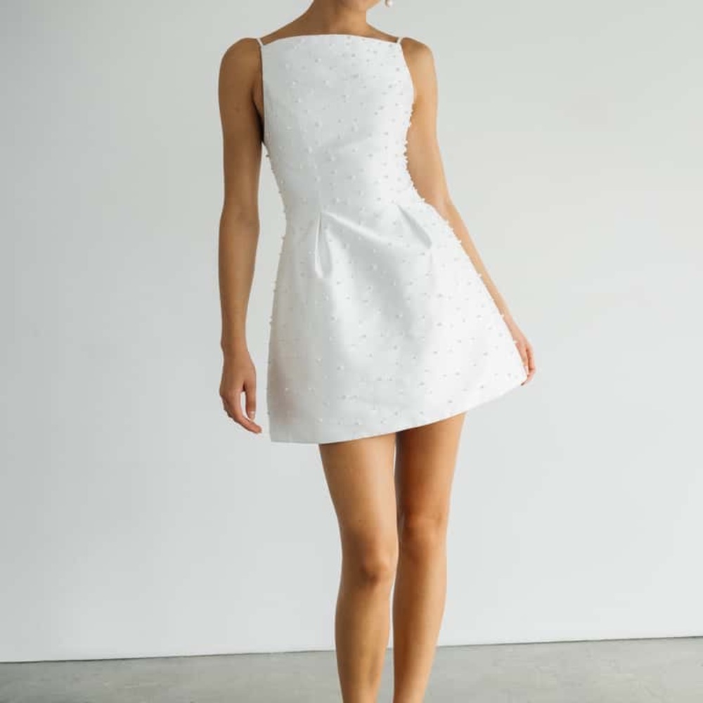 Jenny Yoo Hannah White Beaded Mini Dress